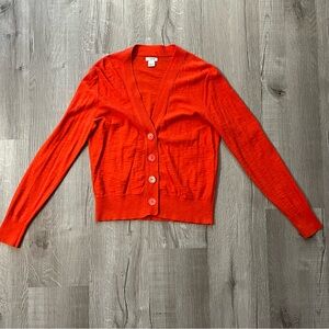 J. Crew Orange Cardigan Sweater V-Neck Long Sleeve
